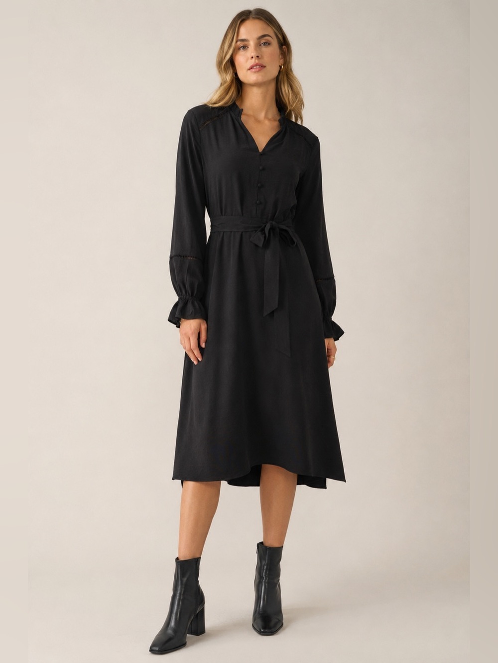 Vero Moda NWT Black Long Sleeve Belted Midi Dress | Size L